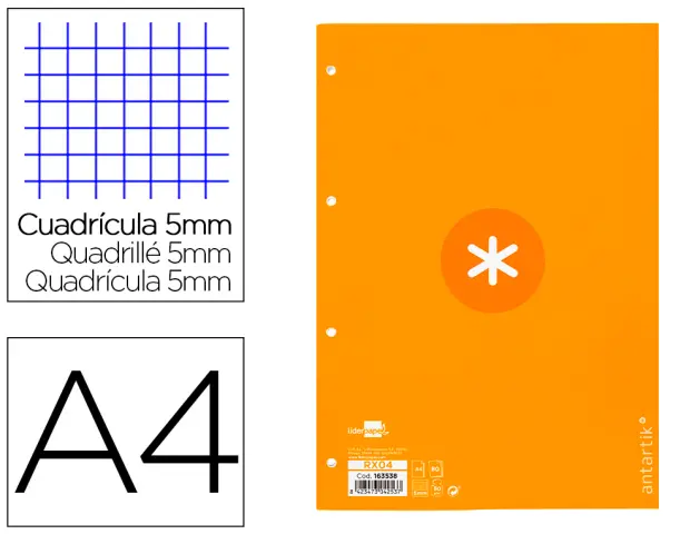 Imagen Recambio liderpapel a4 antartik 80 hojas 90g/m2 cuadro 5 mm 4 taladros 1 banda marco color mostaza