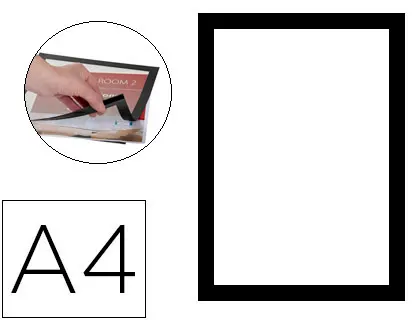 Imagen Marco porta anuncios q-connect magneto din a4 dorso adhesivo removible color negro pack de 2.
