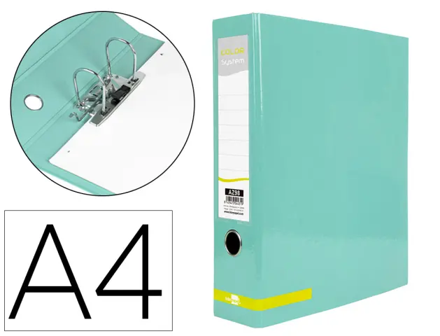 Imagen Archivador de palanca liderpapel a4 color system forrado sin rado lomo 80 mm menta compresor metalico