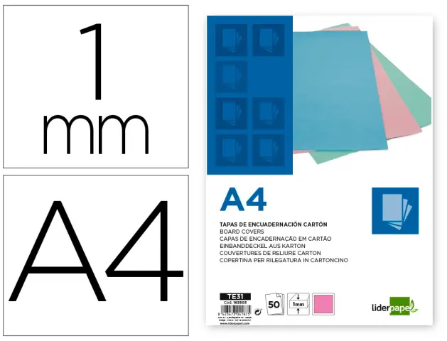 Imagen Tapa encuadernacion liderpapel carton a4 1 mm rosa paquete de 50 unidades