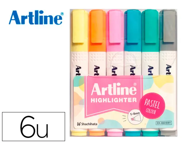 Imagen Rotulador artline fluorescente ek-660 colores pastel bolsa de 6 unidades colores surtidos
