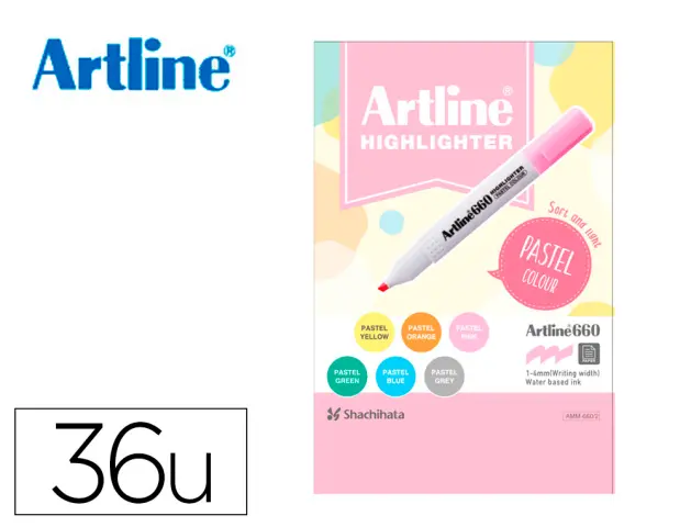 Imagen Rotulador artline fluorescente ek-660 colores pastel expositor de 36 unidades colores surtidos