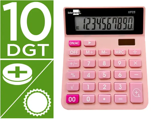 Imagen Calculadora liderpapel sobremesa xf23 10 digitos solar y pilas color rosa 127x105x24 mm