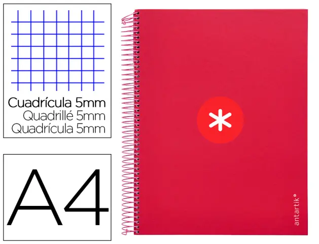 Imagen Cuaderno espiral liderpapel a4 micro antartik tapa forrada120h 100 gr cuadro 5mm 5 banda4 taladros color frambuesa