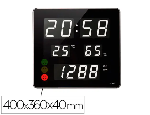 Imagen Reloj orium cep con medidor de co2 pantalla led alarma personalizable y sensor de infrarrojos 400x360x40 mm