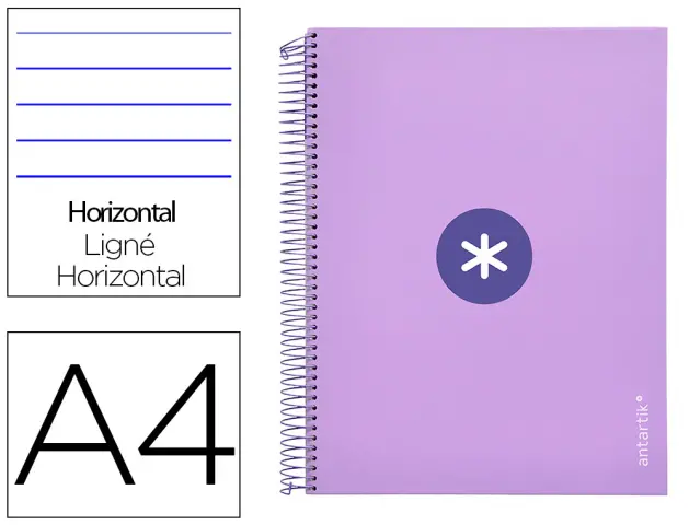 Imagen Cuaderno espiral liderpapel a4 micro antartik tapa forrada 120h 100 gr horizontal 5 banda4 taladros color lavanda