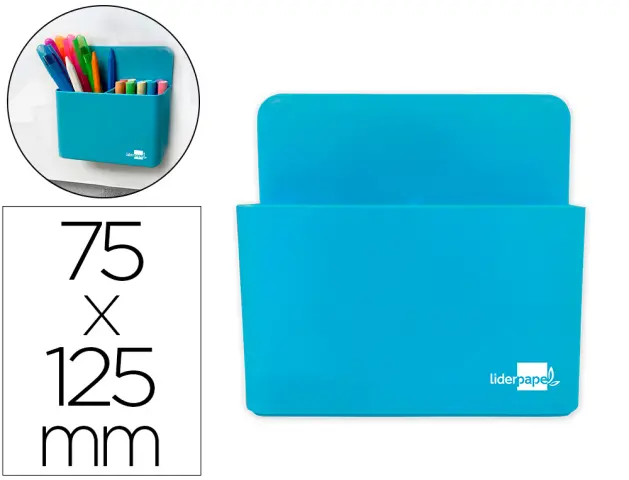 Imagen Cubilete portalapices liderpapel plastico magnetico color azul 125x75x40 mm