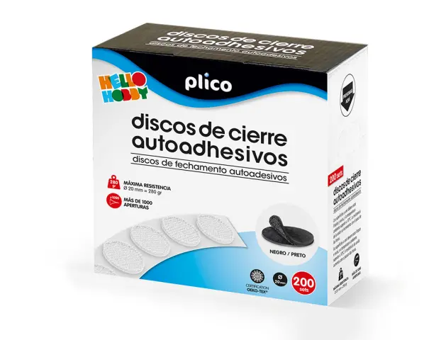 Imagen Disco de cierre plico velcro autoadhesivo 20 mm diametro color negro caja de 200 unidades