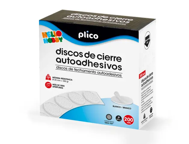 Imagen Disco de cierre plico velcro autoadhesivo 20 mm diametro color blanco caja de 200 unidades