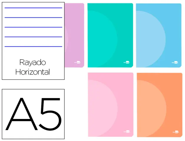 Imagen Libreta liderpapel 360 tapa de plastico a5 48 hojas 90g/m2 horizontal con doble margen colores pastel