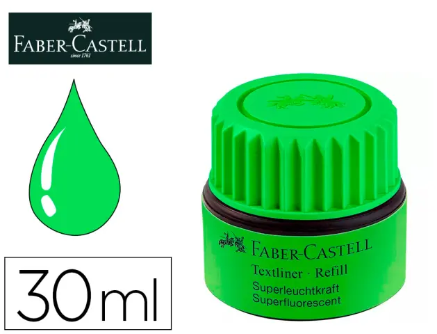 Imagen Tinta rotulador faber castell textliner fluorescente 1549 con sistema capilar color verde frasco de 30 ml