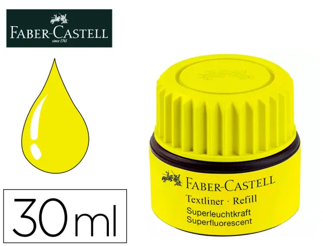 Imagen Tinta rotulador faber castell textliner fluorescente 1549 con sistema capilar color amarillo frasco de 30 ml