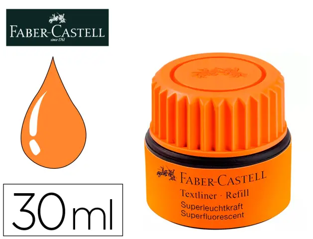Imagen Tinta rotulador faber castell textliner fluorescente 1549 con sistema capilar color naranja frasco de 30 ml