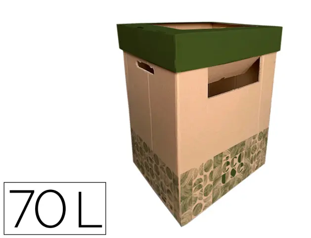 Imagen Contenedor papelera reciclaje liderpapel ecouse carton 100% reciclado y reciclable 70 litros 450x350x650 mm