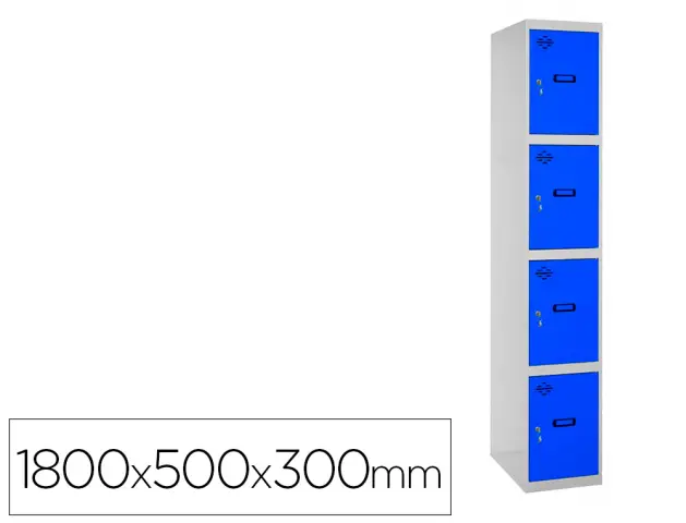 Imagen Taquilla metalica simonlocker 4 puertas con cerradura respiradero y etiquetero gris/azul 1800x500x300 mm