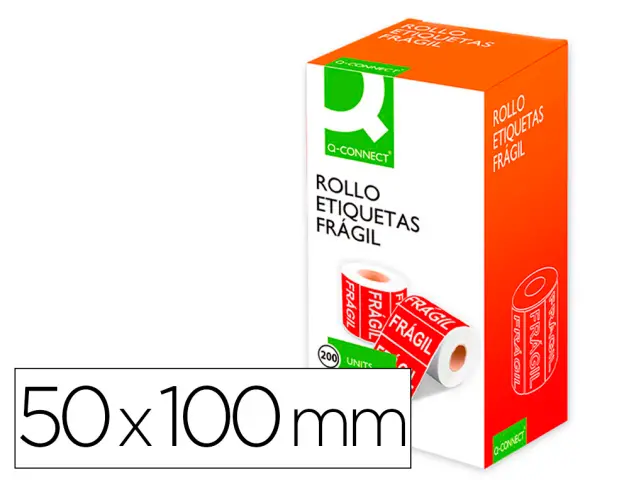 Imagen Etiqueta q-connect fragil 50x100 mm rollo de 200 unidades