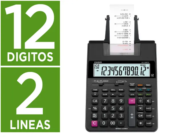 Imagen Calculadora casio hr-150rce impresora pantalla lc papel 58 mm impresion bicolor 12 digitos ac/dc color negro