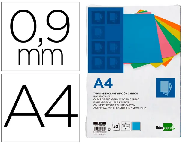 Imagen Tapa encuadernacion liderpapel carton a4 0,9mm azul fluor paquete de 50 unidades