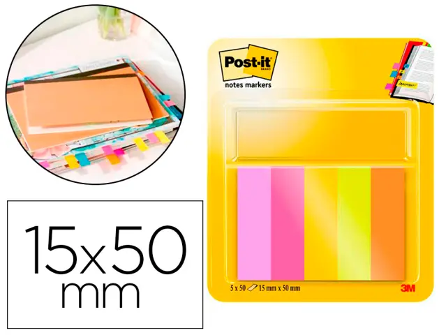 Imagen Bloc de notas adhesivas quita y pon post-it mininotas energetic colour 15 x 50 mm 50 hojas pack de 5 unidades