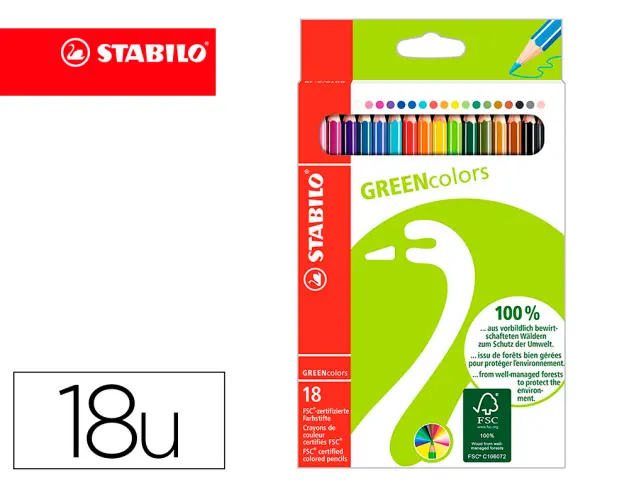 Imagen Lapices de colores stabilo green colors con certificado fsc estuche carton de 18 unidades colores surtidos