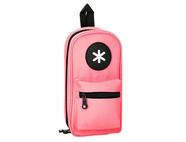 Imagen Bolso escolar portatodo antartik forma de mochila con bolsillo y 4 departamentos color coral 230x50x120 mm