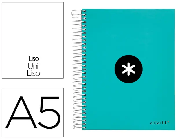 Imagen Cuaderno espiral liderpapel a5 micro antartik tapa forrada120h 100 gr liso 5 bandas 6 taladros color menta