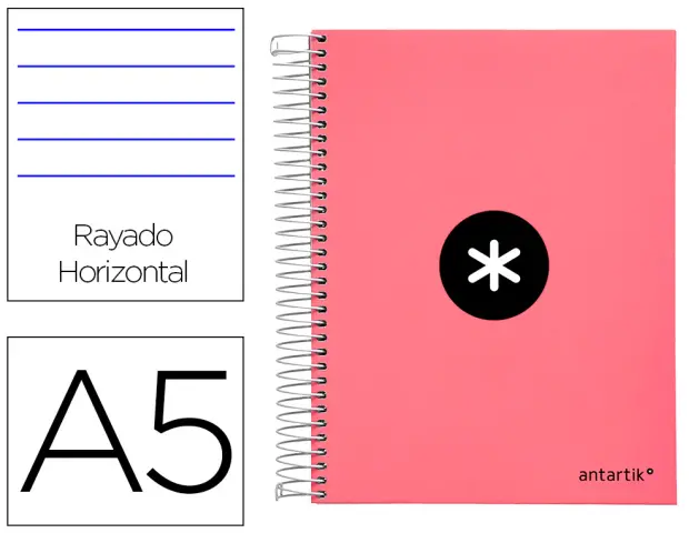 Imagen Cuaderno espiral liderpapel a5 micro antartik tapa forrada120h 100 gr horizontal 5 banda6 taladros color coral