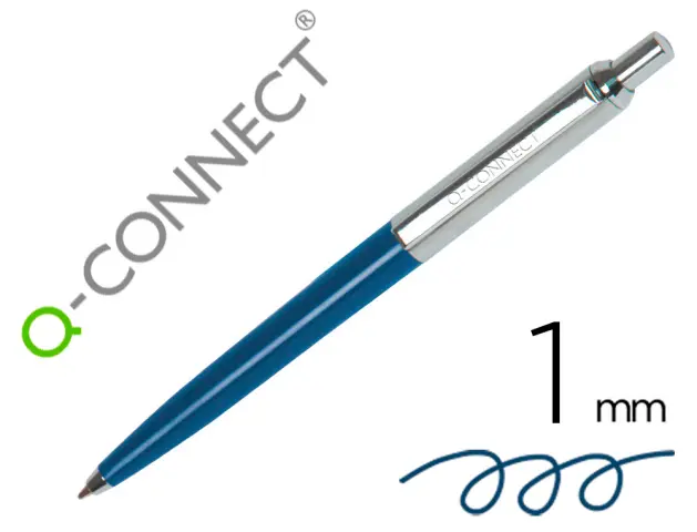 Imagen Boligrafo q-connect premium metalico retractil con clip color azul punta 1 mm