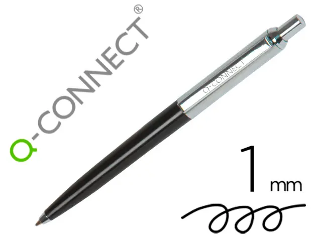 Imagen Boligrafo q-connect premium metalico retractil con clip color negro punta 1 mm