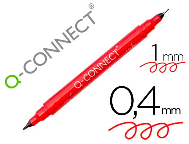 Imagen Rotulador q-connect marcador permanente doble punta color rojo 0,4 mm y 1 mm