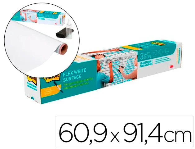 Imagen Pizarra blanca post-it super sticky flex rollo adhesivo removible 60,9x91,4 cm