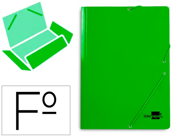 Imagen Carpeta liderpapel gomas folio 3 solapas carton plastificado color verde