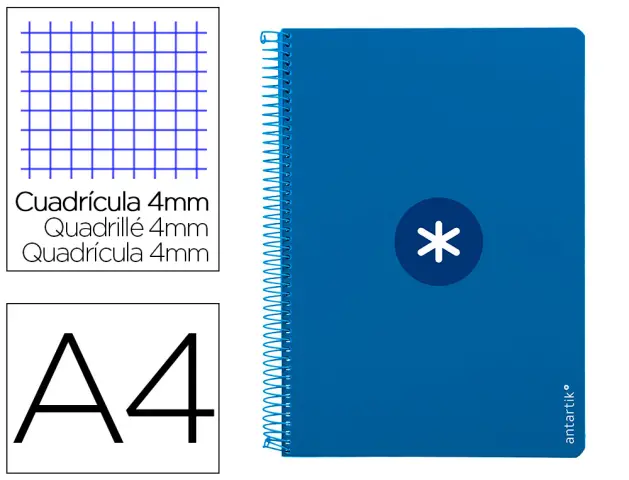 Imagen Cuaderno espiral liderpapel a4 antartik tapa dura 80h 100gr cuadro 4mm con margen color azul oscuro