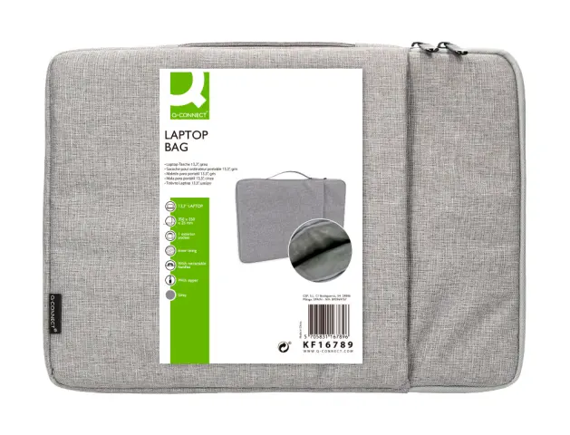 Imagen Funda para portatil q-connect 15,6" con asa 1 bolsillo exterior con cremallera color gris 350x250x25 mm