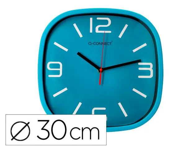 Imagen Reloj q-connect de pared de plastico redondo 30 cm movimiento silencioso color azul