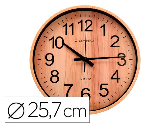 Imagen Reloj q-connect de pared de plastico redondo 25,7 cm movimiento silencioso color madera natural