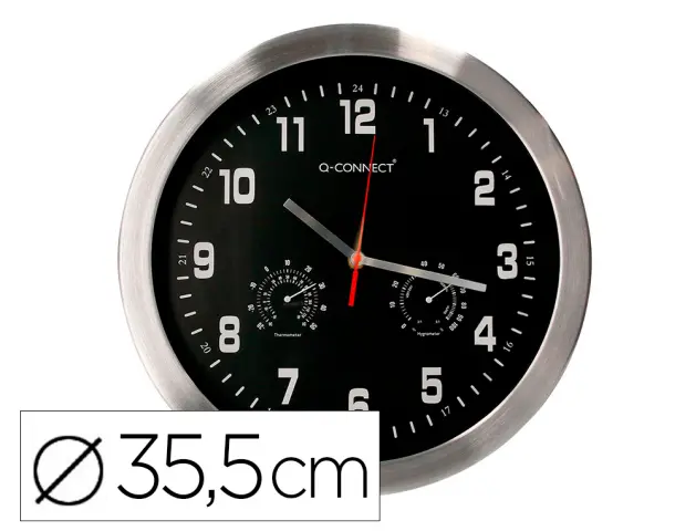 Imagen Reloj q-connect de pared metalico redondo 35,5 cm movimiento silencioso color cromado con esfera negra