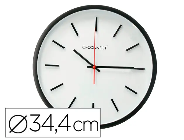 Imagen Reloj q-connect de pared de plastico redondo 34,4 cm movimiento silencioso color negro