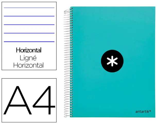 Imagen Cuaderno espiral liderpapel a4 micro antartik tapa forrada 120h 100 gr horizontal 5 banda4 taladores color menta