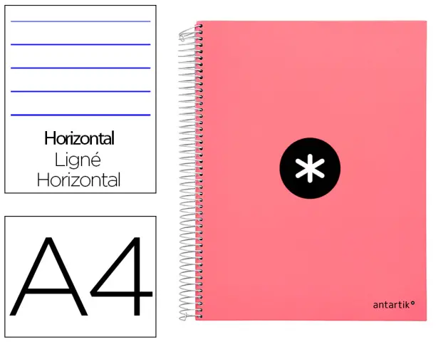 Imagen Cuaderno espiral liderpapel a4 micro antartik tapa forrada 120h 100 gr horizontal 5 banda4 taladors color coral