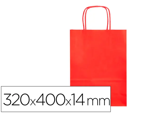 Imagen Bolsa papel q-connect celulosa rojo l con asa retorcida 320x400x14 mm