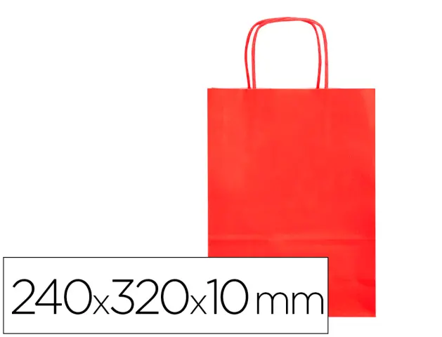 Imagen Bolsa papel q-connect celulosa rojo s con asa retorcida 240x320x10 mm