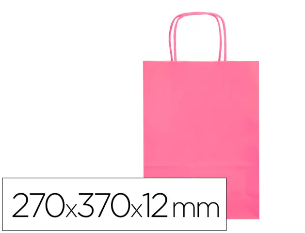 Imagen Bolsa papel q-connect celulosa rosa m con asa retorcida 270x370x12 mm