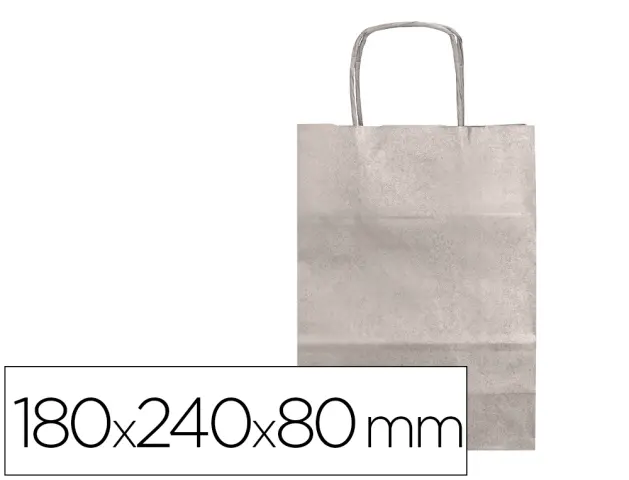 Imagen Bolsa papel q-connect kraft plata xs con asa retorcida 180x240x80 mm