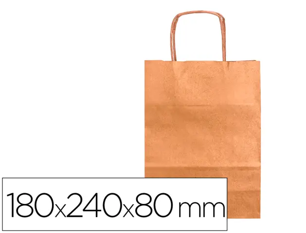 Imagen Bolsa papel q-connect kraft natural liso xs con asa retorcida 180x240x80 mm