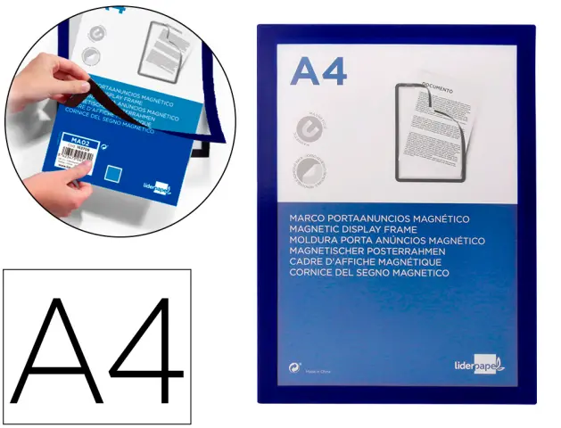 Imagen Marco porta anuncios liderpapel magnetico din a4 dorso adhesivo removible color azul