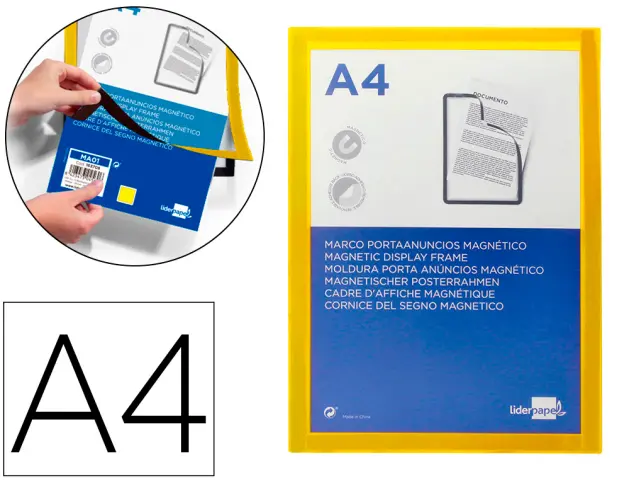 Imagen Marco porta anuncios liderpapel magnetico din a4 dorso adhesivo removible color amarillo
