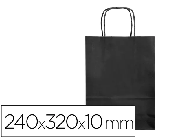 Imagen Bolsa papel q-connect celulosa negro s con asa retorcida 240x320x10 mm