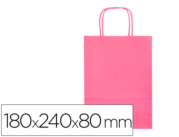 Imagen Bolsa papel q-connect celulosa rosa xs con asa retorcida 180x240x80 mm