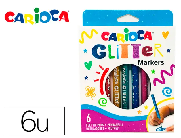 Imagen Rotulador carioca glitter purpurina punta 1 mm caja de 6 unidades colores surtidos